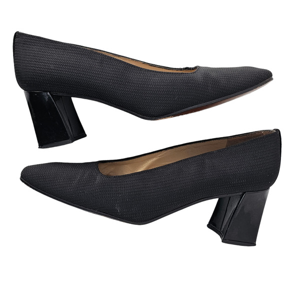 Shoes Stuart Weitzman black fabric square toe block heel pumps 7.5 - Picture 5 of 12
